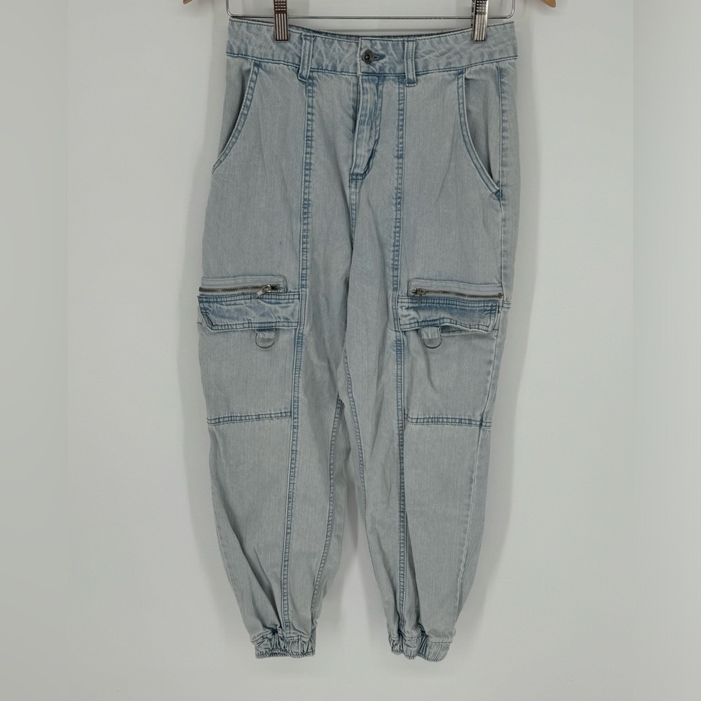 Vintage HOT TOPIC Women's Blue Cargo Jogger Pants Denim Jeans Grunge Sz 5 Q9